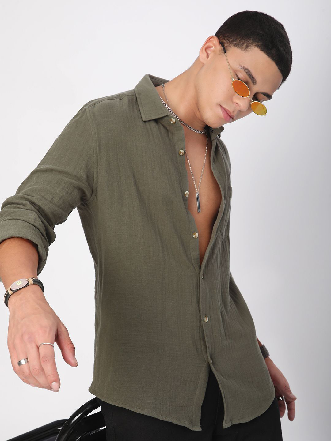 Printed Spread Collar Cotton Casual Shirt For Men