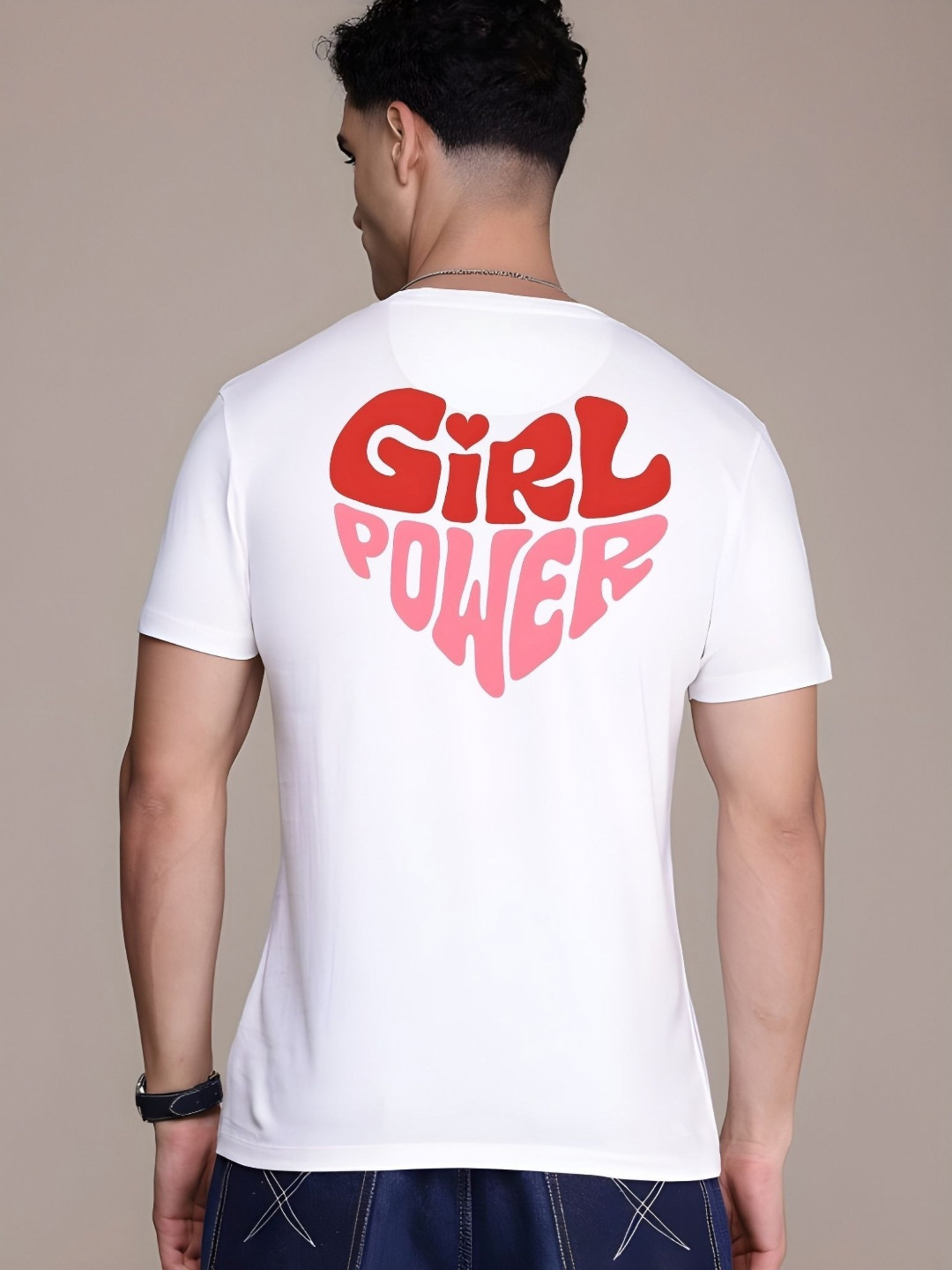 Men's Typography Emnroidered White Short Sleeves Round Neck Oversized T-Shirt