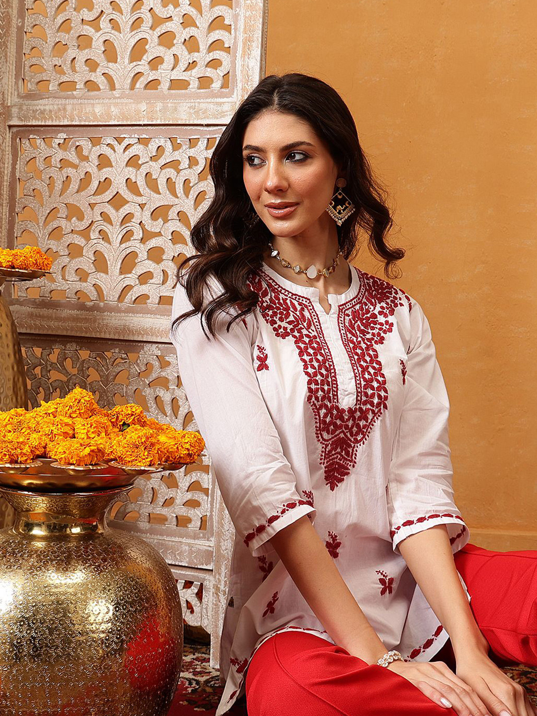 Buy ADA Floral Embroidered Thread Work Kurti - Kurtis for Women ...