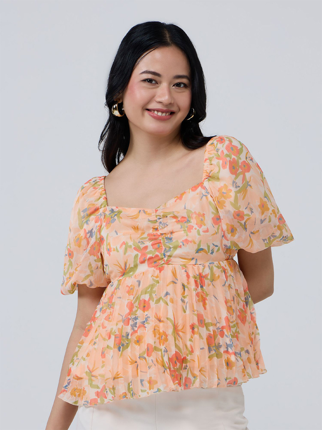 Buy 20Dresses Floral Print Sweetheart Neck Flared Sleeve Crop Top ...