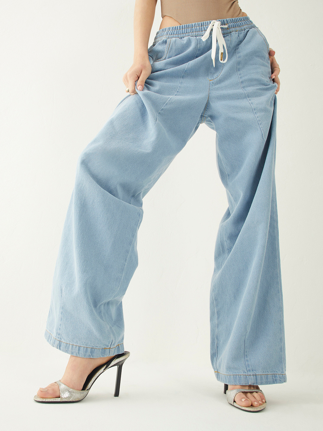 Women's Baggy Wide Leg Jeans with Bow Ribbon | High Rise main image 0