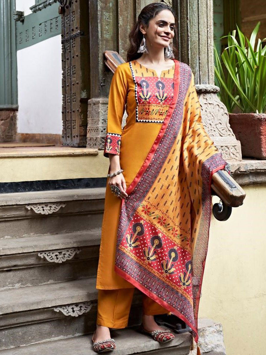 Buy Colors Of Earth Women Printed Regular Kurta With Trousers & With ...