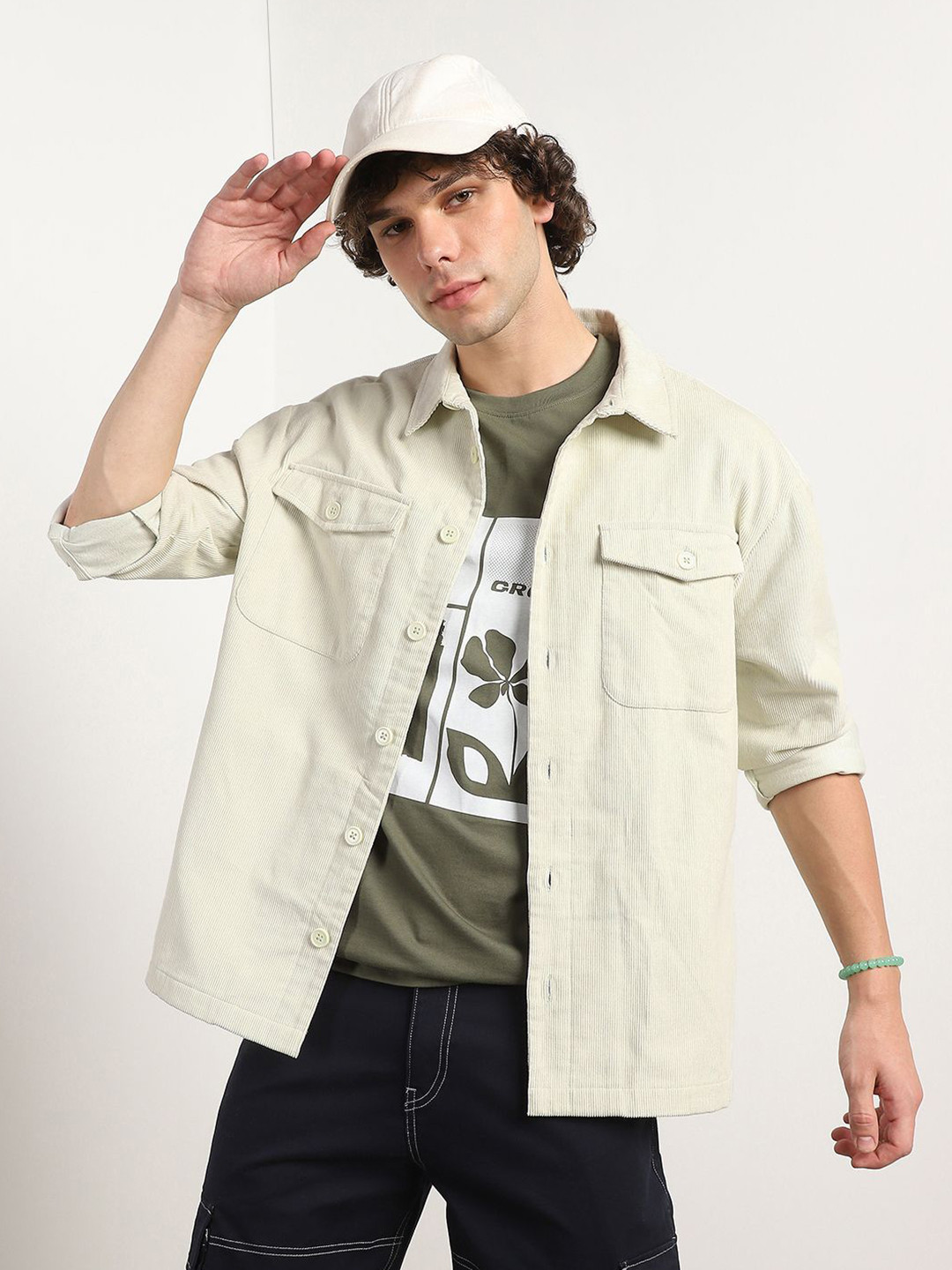 Buy NOBERO Self Design Textured Corduroy Shacket - Shackets for Men ...