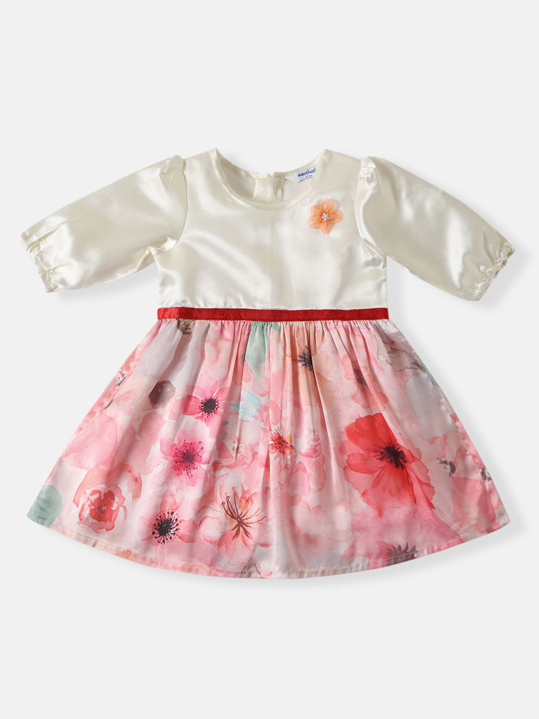 Nautinati Girls' Purple Soft Cotton Flower Embroidered Cap Sleeve Knee Length Frock