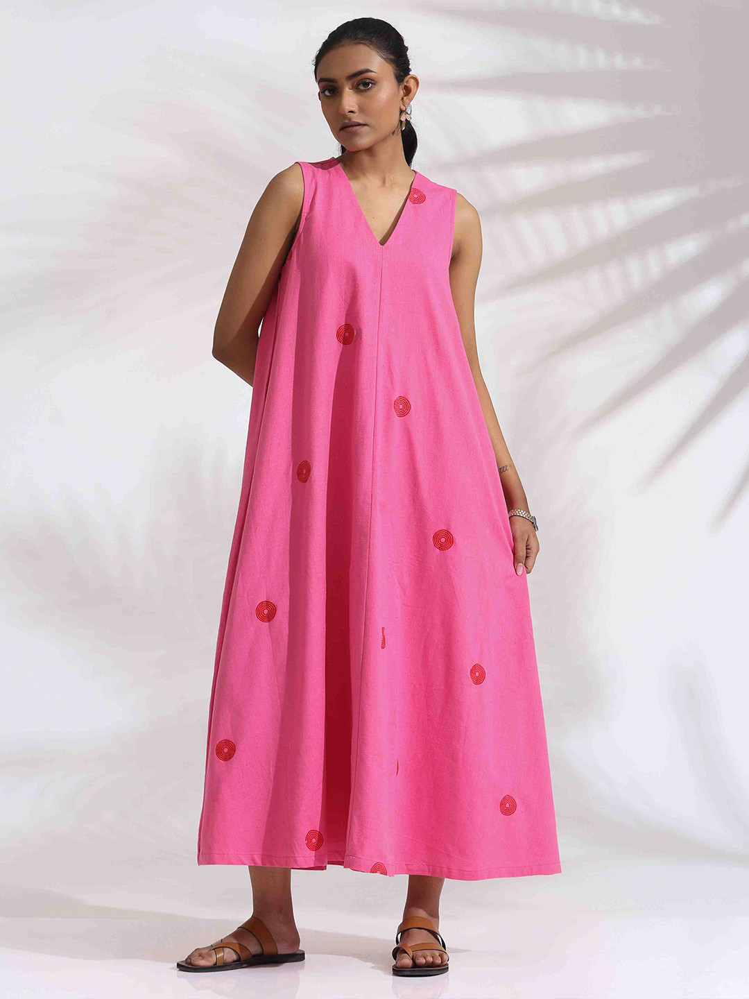 Women Cream-Coloured & Pink Printed A-Line Dress main image 1