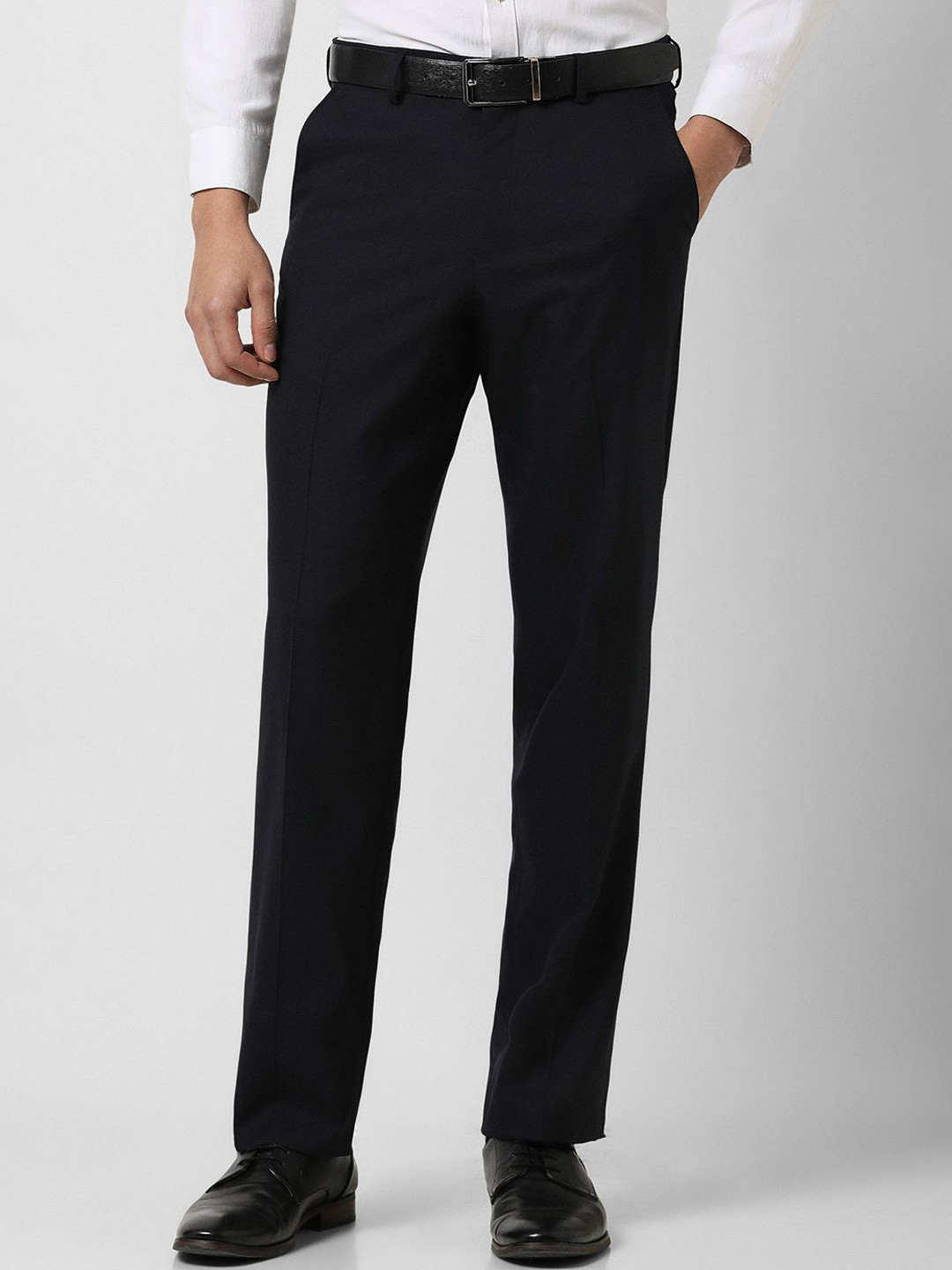 Buy Van Heusen Men Solid Formal Plain Mid Rise Regular Fit Trousers ...