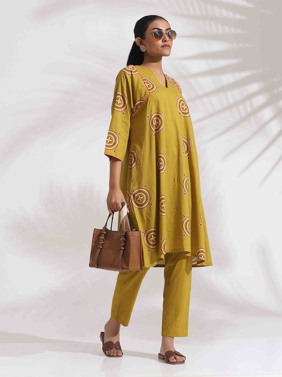 Printed pure silk tunic with trouser co-ords