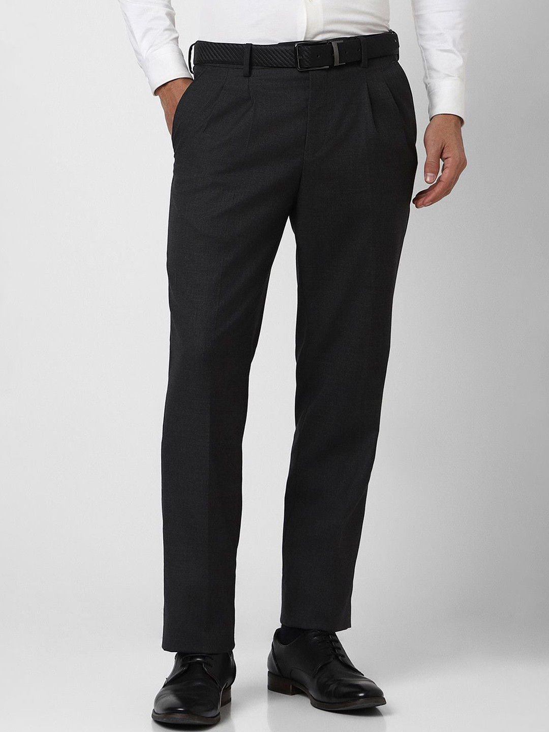 Buy Van Heusen Men Mid Rise Regular Fit Flat Front Formal Trousers ...