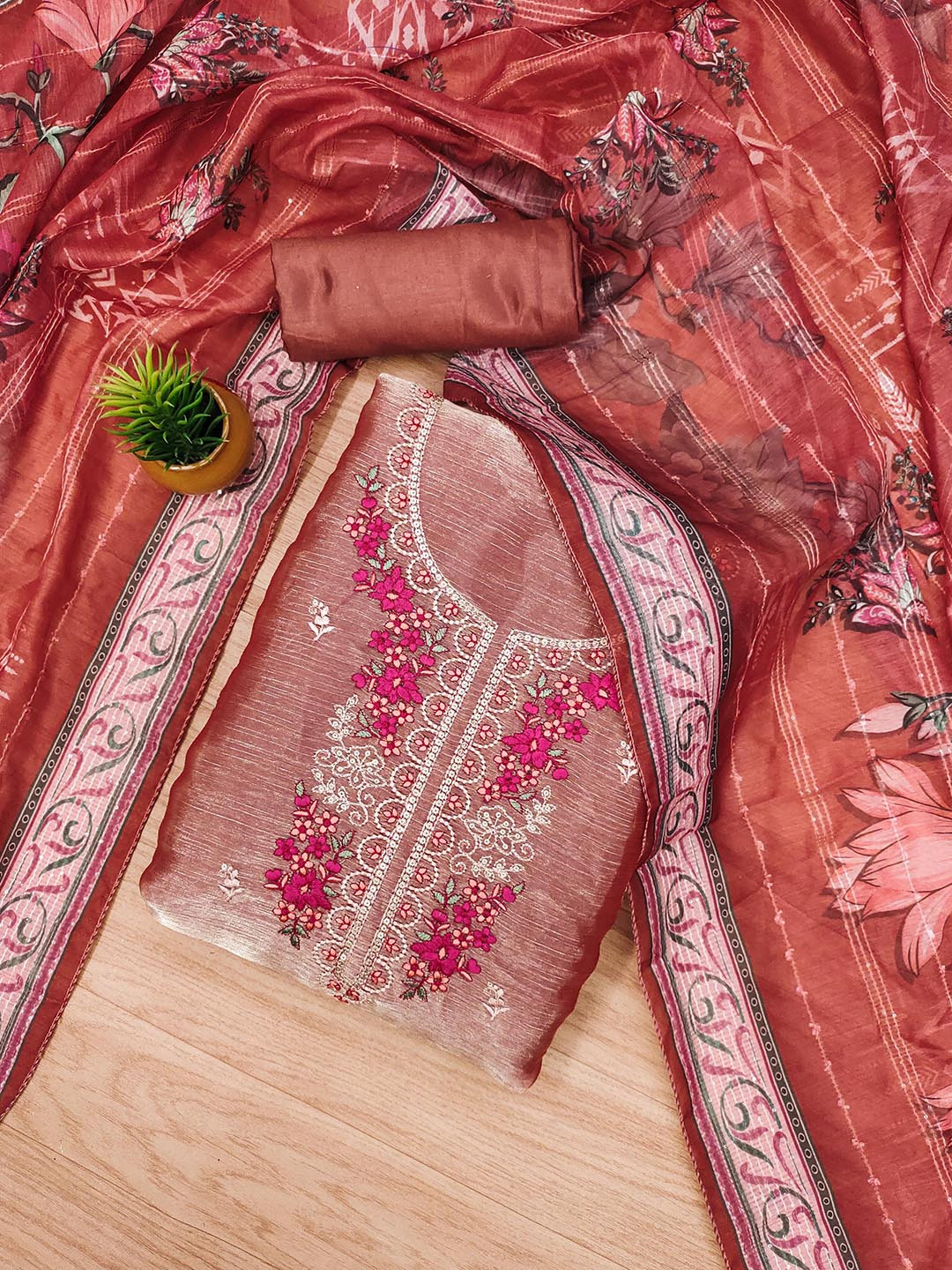 Women SkyBlue Barbarik Silk Un Stitched Suit Ethnic Collections main image 0