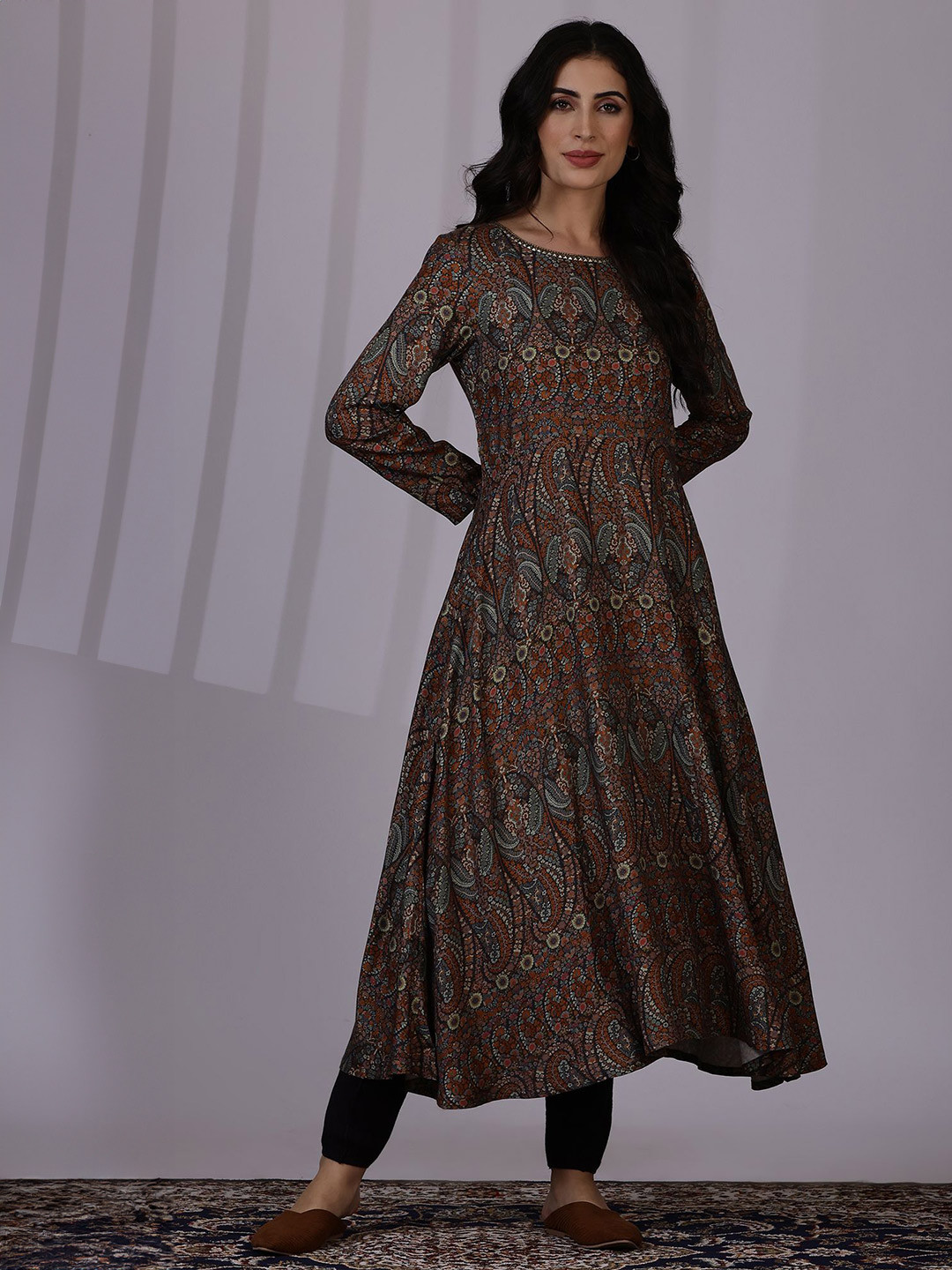 Ethnic Motif Printed Layered Midi Dress