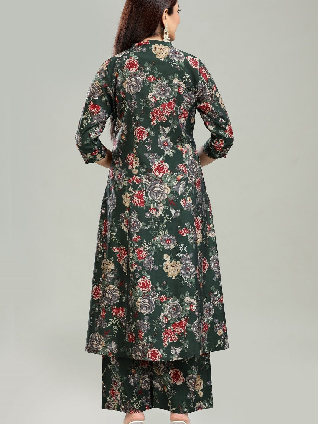 Floral Printed Mandarin Collar Pure Cotton A Line Kurta & Palazzo