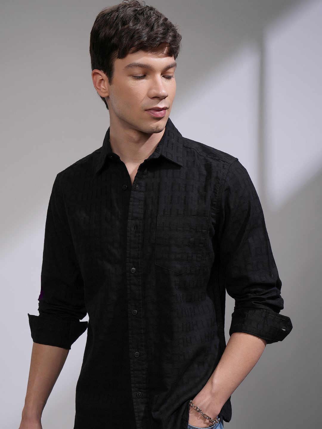 Double Spread Collar 100% Cotton Solid  Grey Men's Dress Shirt