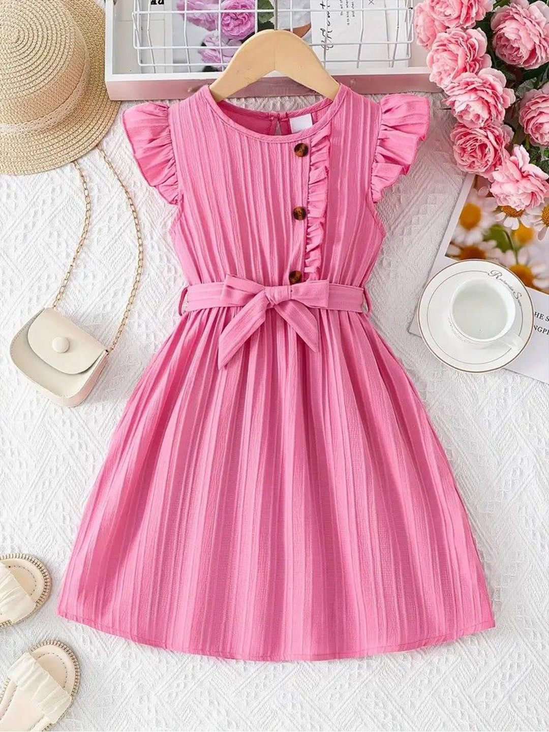Girls Red Flower Applique Fit & Flare Party Wear Dress main image 0