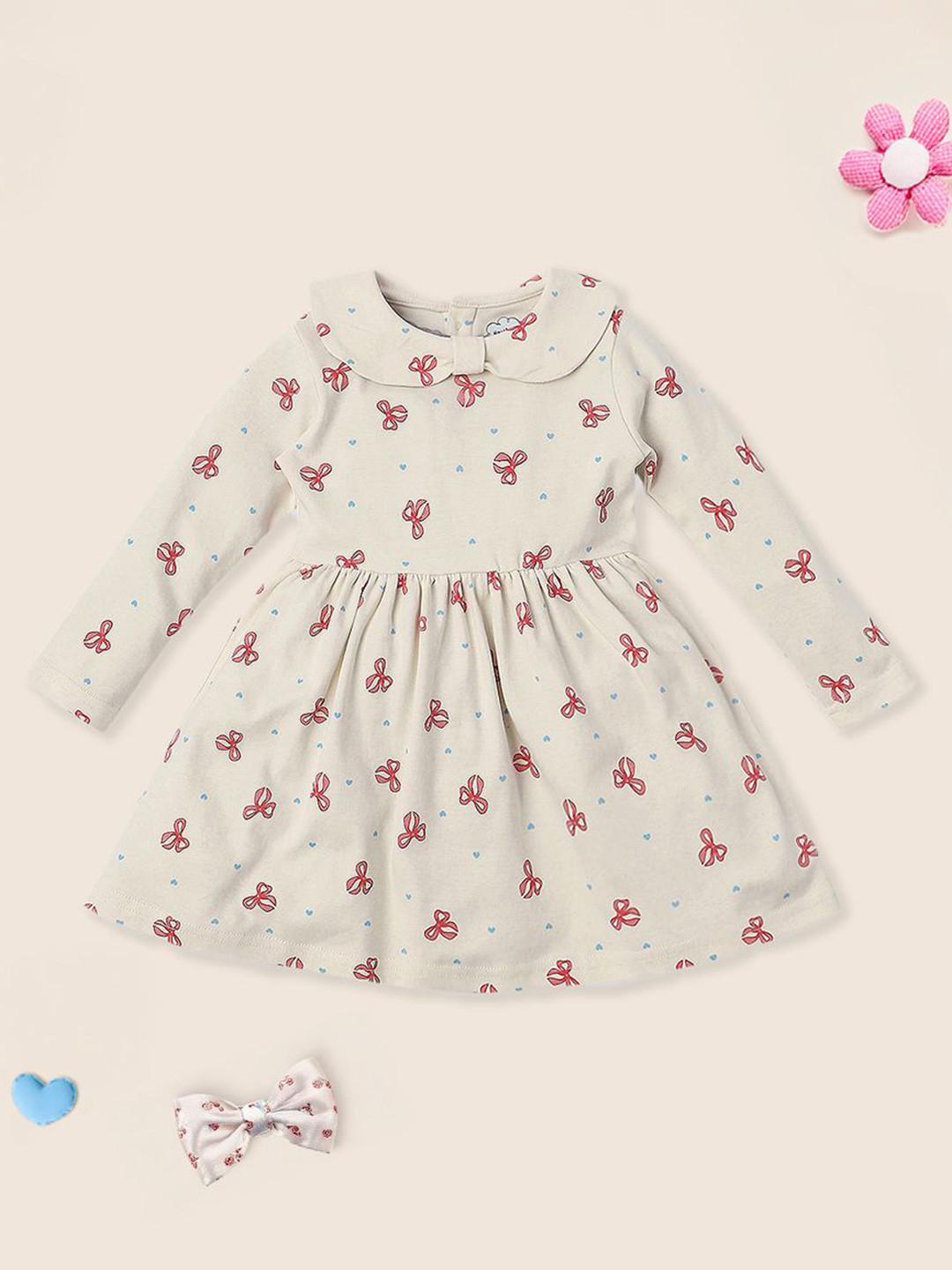 Nautinati Girls Cotton Peterpan Collar Empire Waistline Knee length Dress