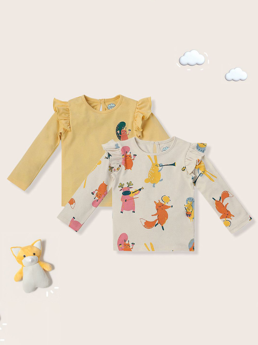 Buy Nauti Nati Girls Pack Of 2 Graphic Printed Pure Cotton T Shirt ...