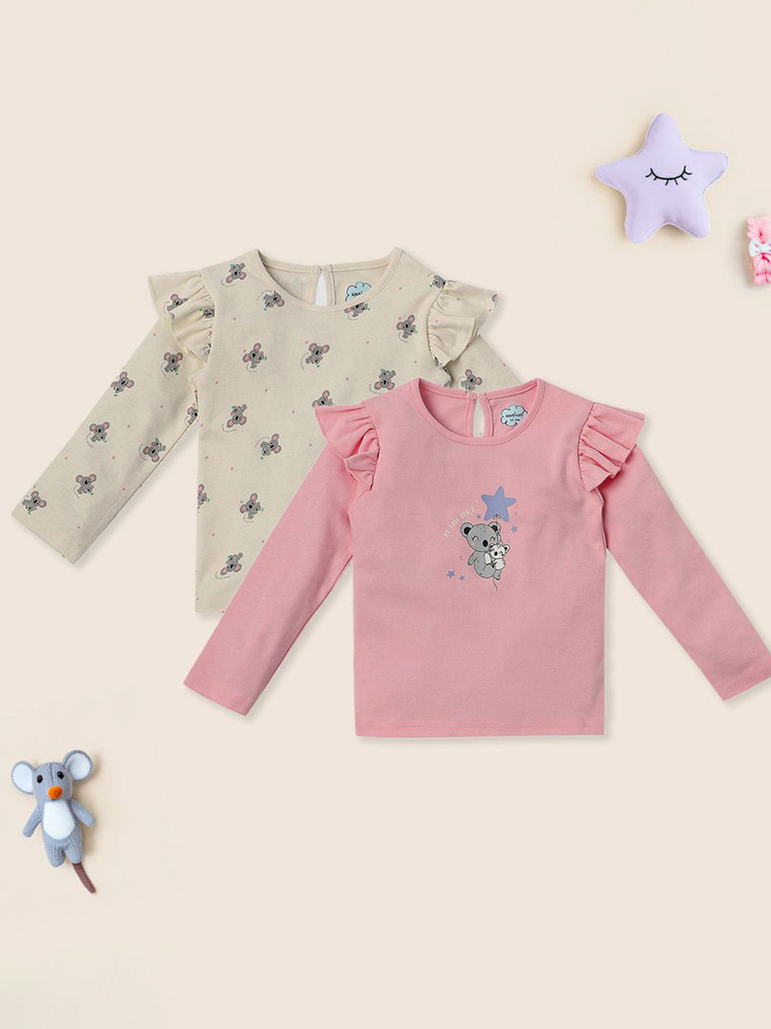 Nautinati Girls Peach-Coloured Printed Sweatshirt main image 1