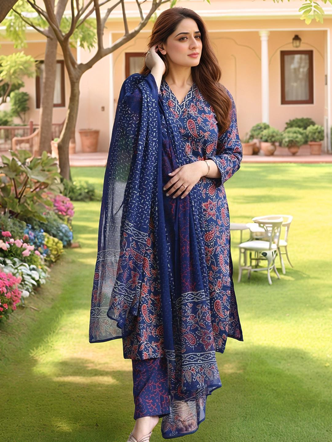 Women Kurta and Trousers Set Viscose Rayon