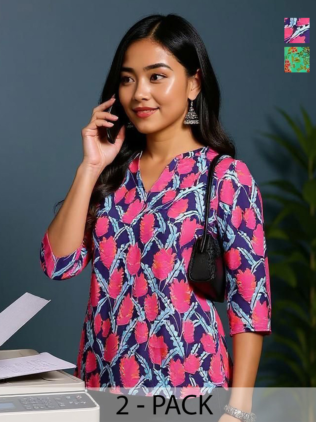 Buy THE FAB FACTORY Pack Of 2 Mandarin Collar Printed Tunic - Tunics ...