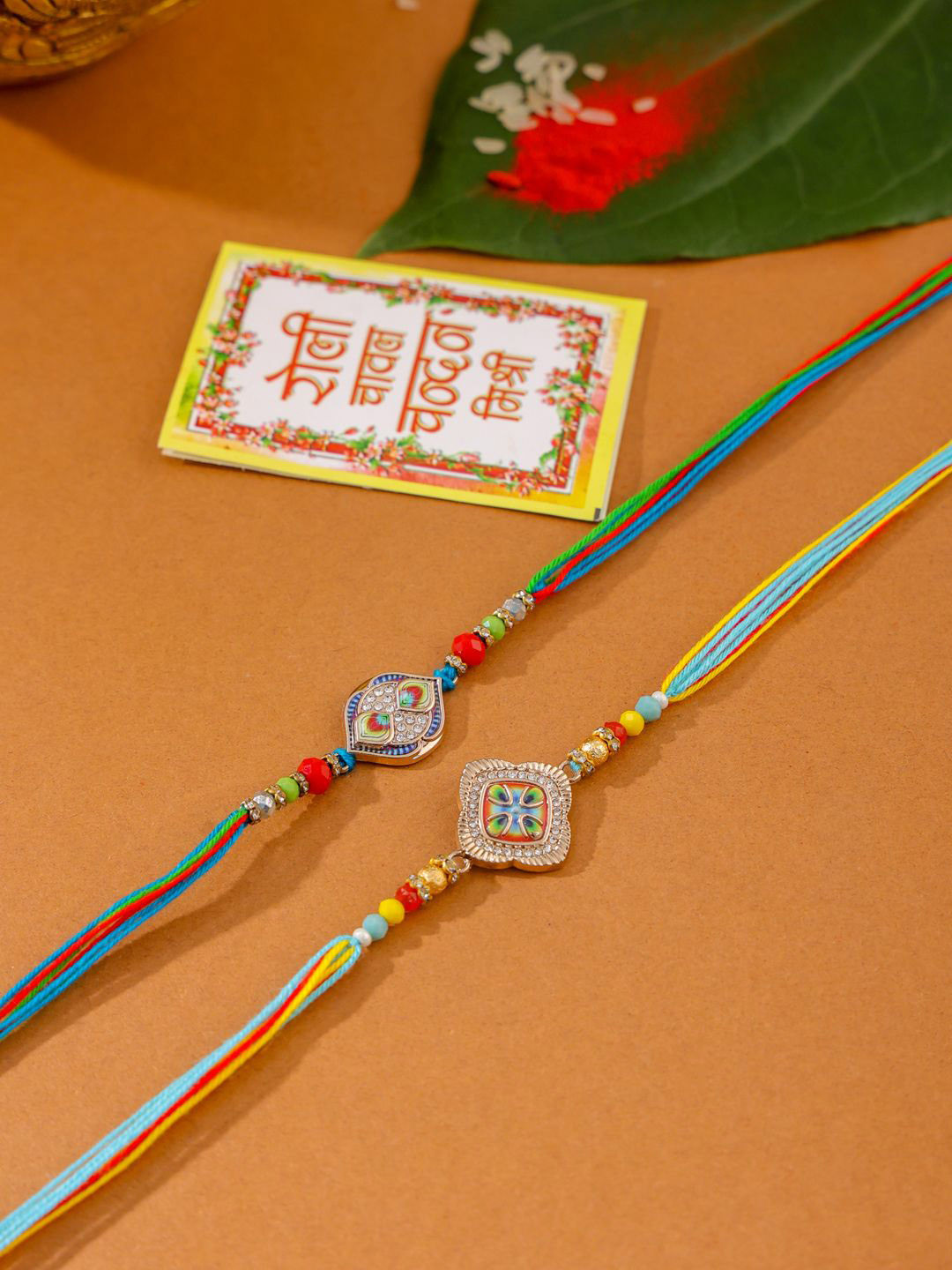 Buy Sangria Set Of 2 Artificial Stones Studded & Beaded Thread Rakhis ...