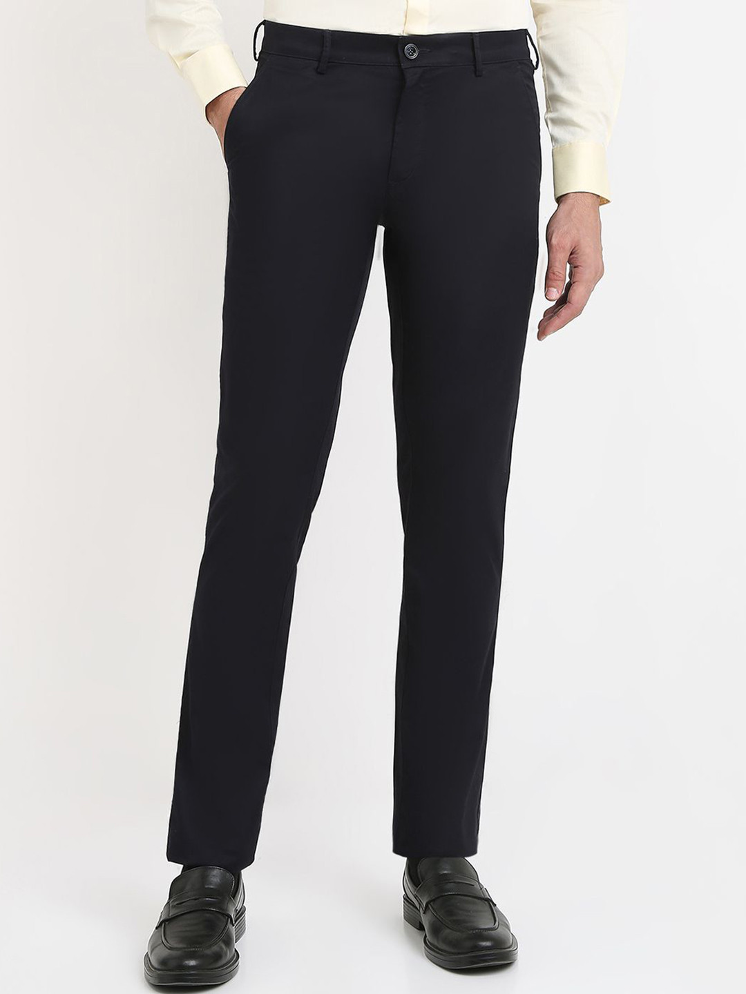 Buy ColorPlus Men Solid Relaxed Fit Mid Rise Flat Front Formal Trousers ...