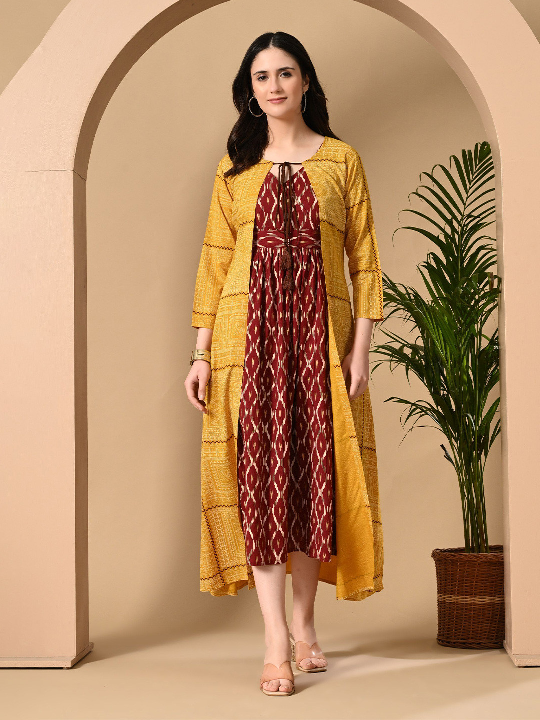 Tribal Deep V Neck Flare Dress