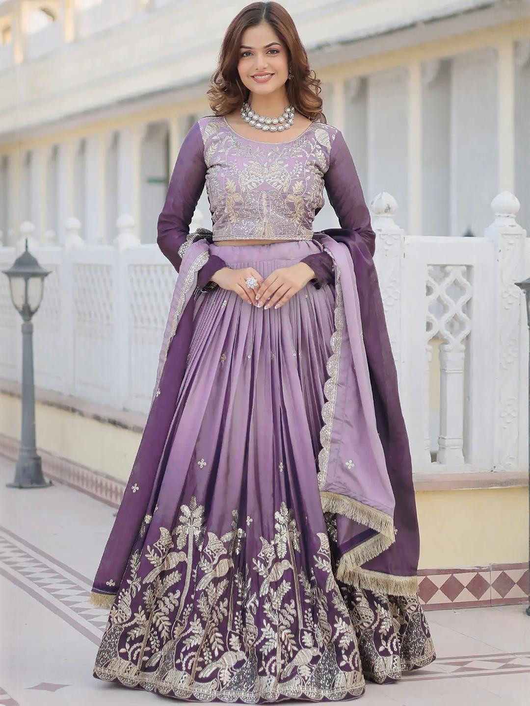 ORANGE Organza Fabric Sequins Thread and Embroidery Semi Stitched Lehenga and Unstitched Blouse With Dupatta