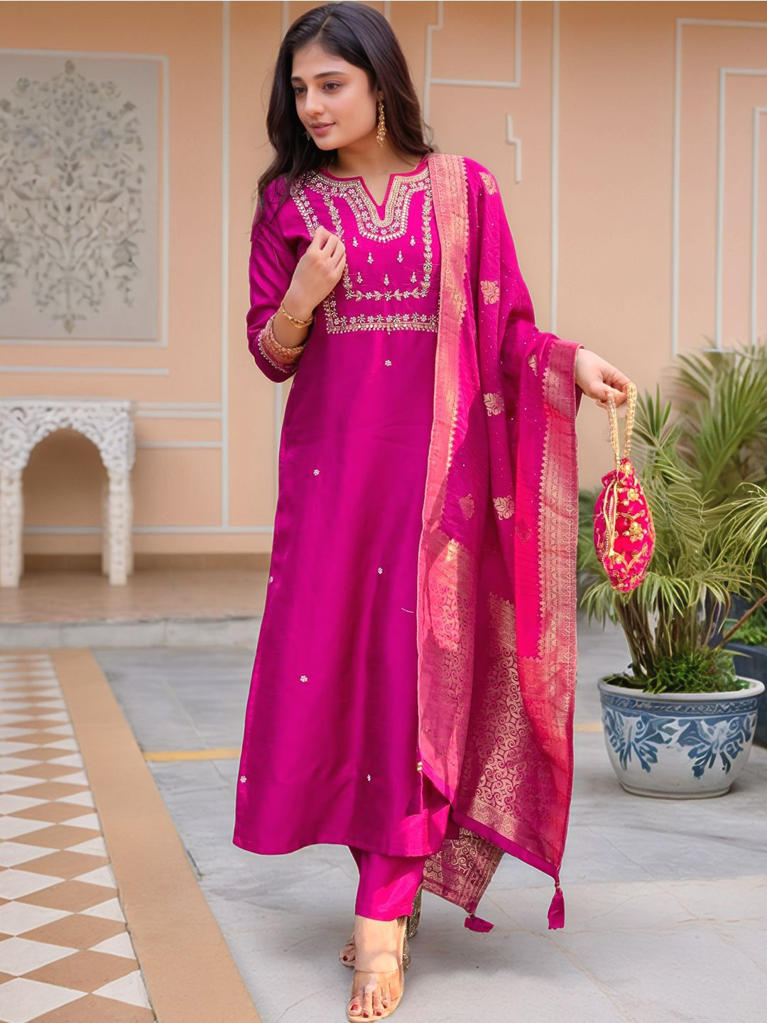 Women Embroidered Kurta, Trouser & Dupatta Set main image 1