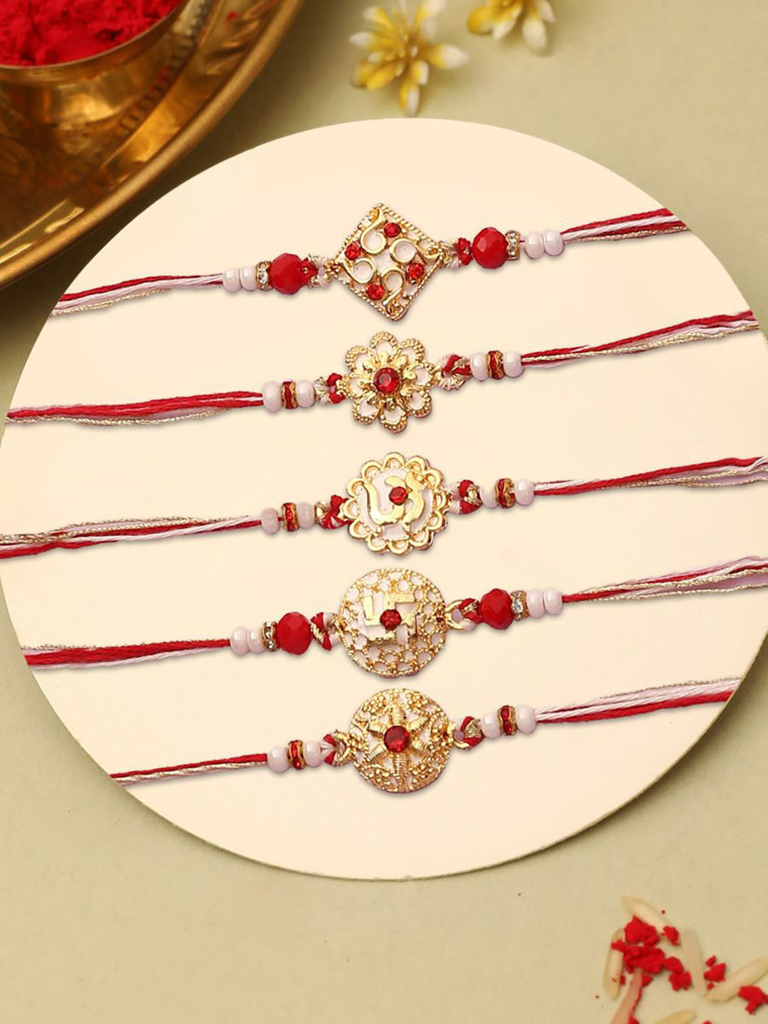 Buy The Purple Tree Set Of 5 Kundan Studded & Beaded Floral Thread ...