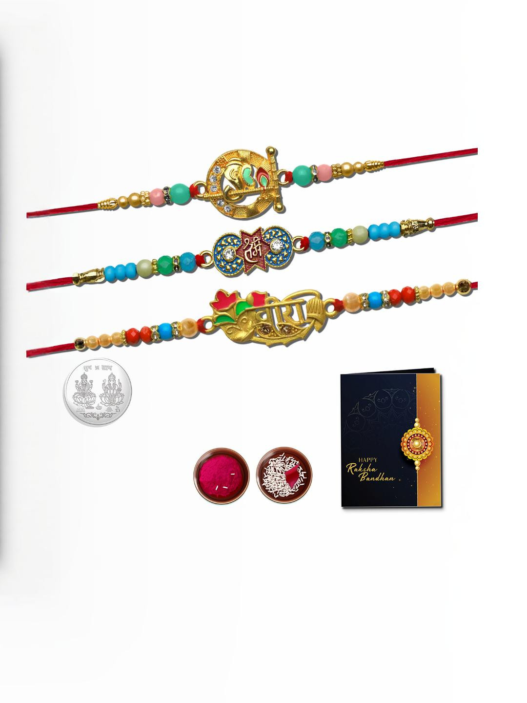 Buy Rakhi Combo For Brother With Rakhi , Roli Chawal, Coin & Greeting ...
