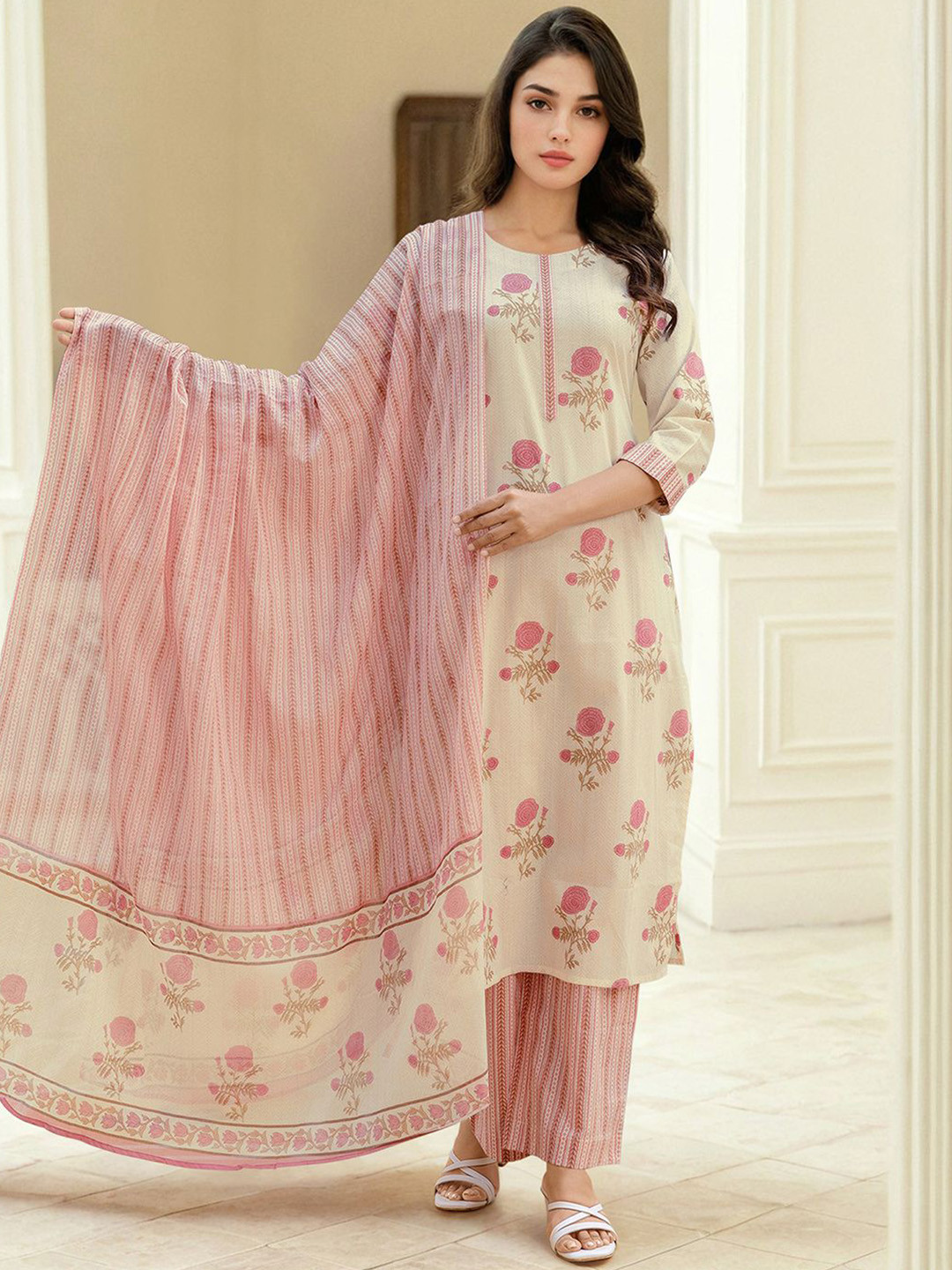 Renisa Supima Cotton Navy Kurta with Skirt Set