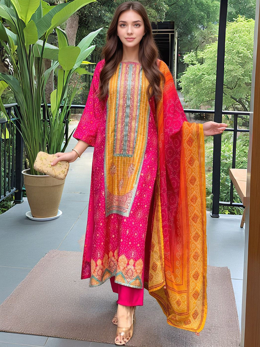 Women Floral Printed Straight Kurta with Trousers & Dupatta