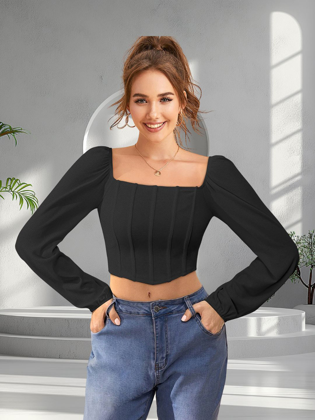 Trix Chocolate Puff Sleeve Crop Top main image 1