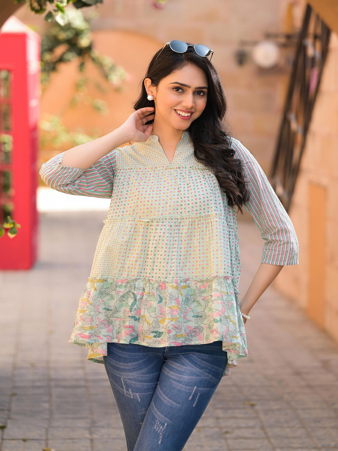 Women Floral Printed Pure Cotton Tunic With Trousers