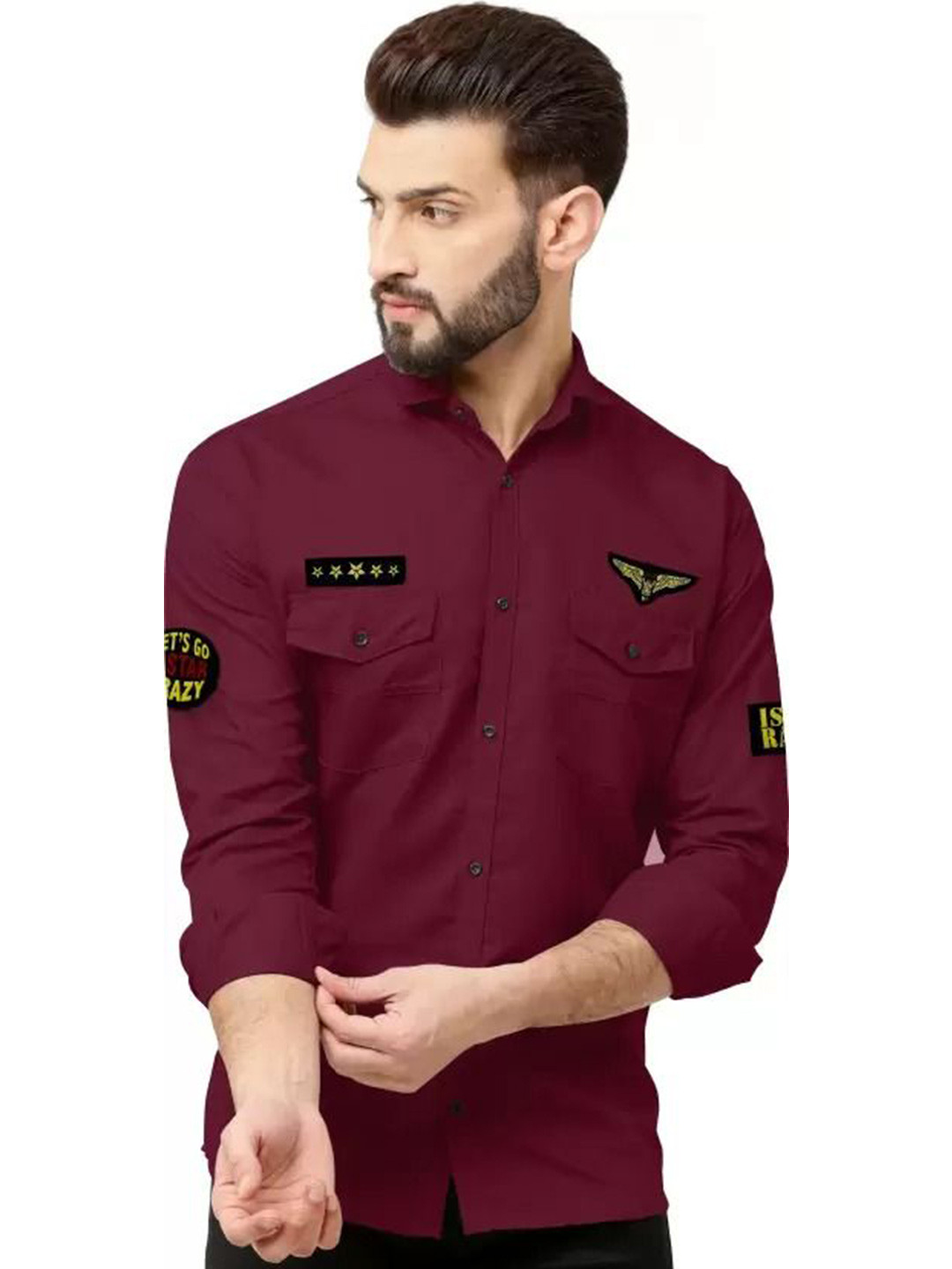 Men's Green Standard Spread Collar Solid Cotton Casual Shirt