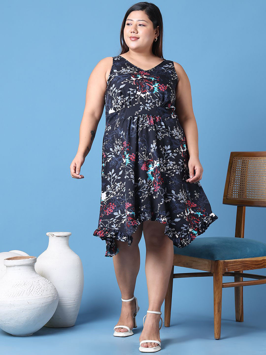 black midi floral dress Tie Front Asian See Through Dress Nude Size:3-4Y (22)