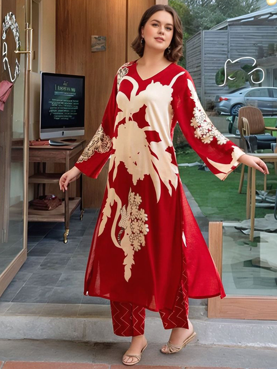 Women Floral Printed A-Line Kurta with Palazzo