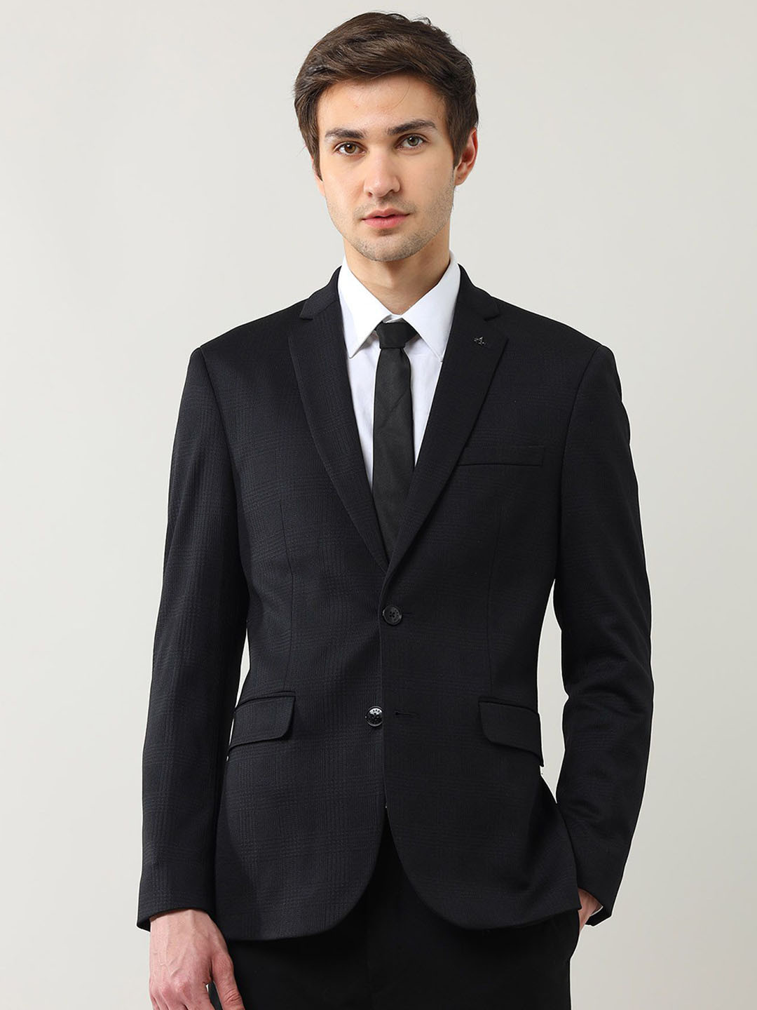 Men's Black Printed Notched Lapel Single Breasted Blazer