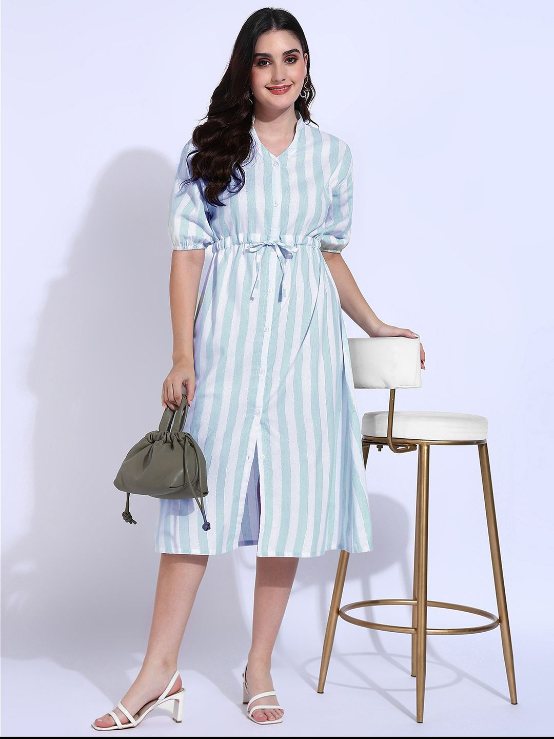 Clarissa - Striped Midi Shirt Dress main image 0