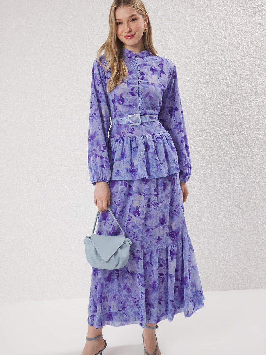 Women Green Floral Printed Mandarin Collar Viscose Rayon Fit And Flare Dress