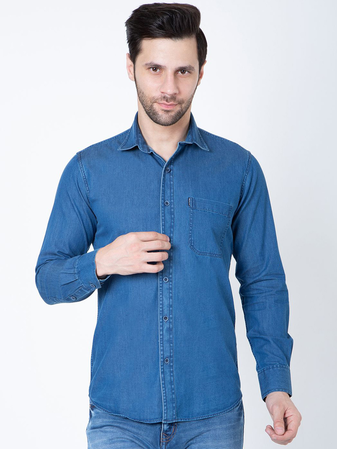 Men's Grey Solid Spread Collar Slim Fit Shirt