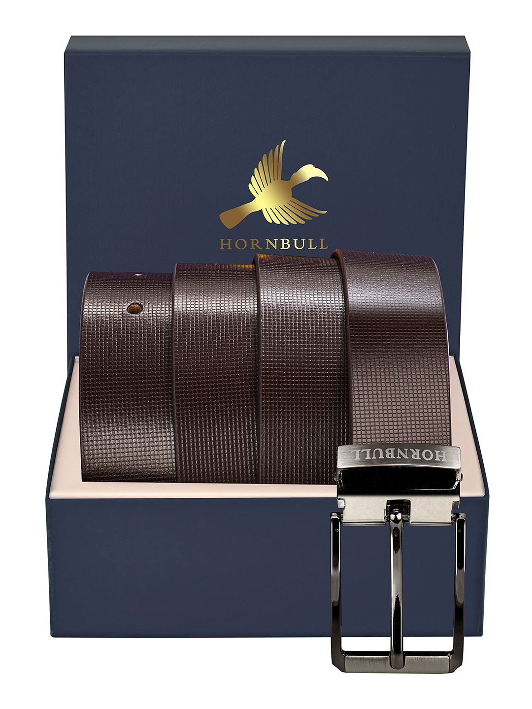 HORNBULL Men's Classic Brown Leather Belt - 35mm Width, Pin Buckle, Pure Leather For Casual & Formal Wear