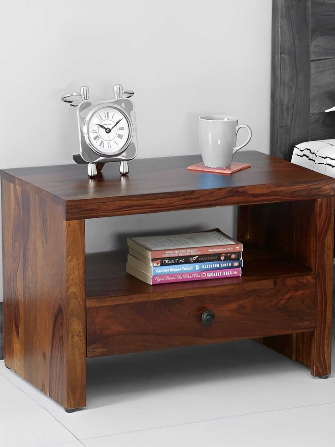 Bedside Table Rictangle Buy GLOBALLY INDIAN Brown Wooden Rectangle BedsideTable - Bedside Table ...