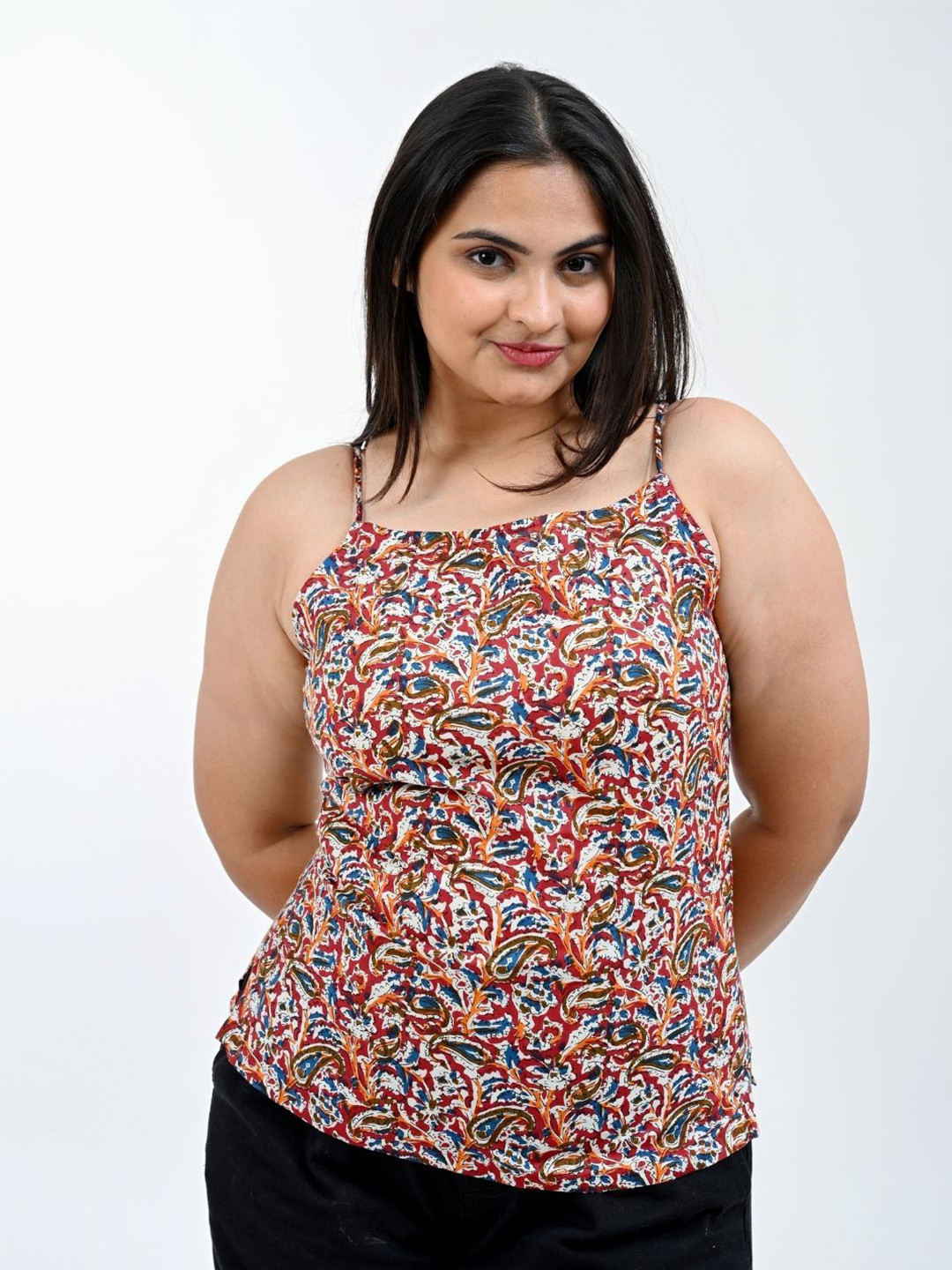 Women's Taupe Floral Printed Shoulder Straps Top main image 1