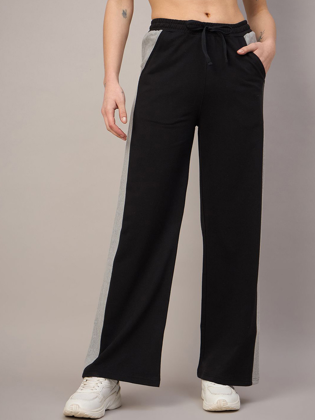 Piping Detail Wide Leg Track Pants