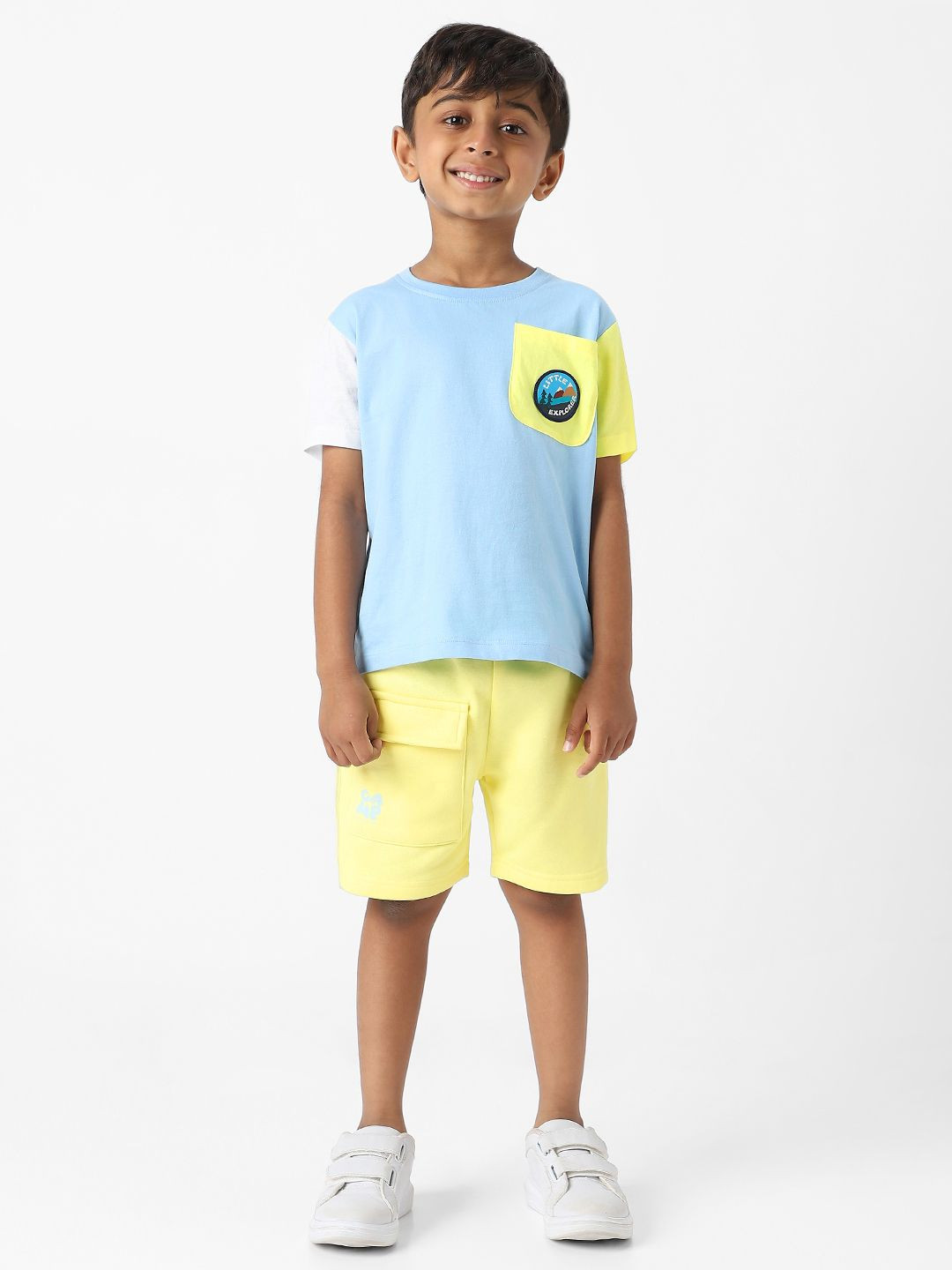 Nautinati Boys White Blue Printed T-Shirt With Trousers