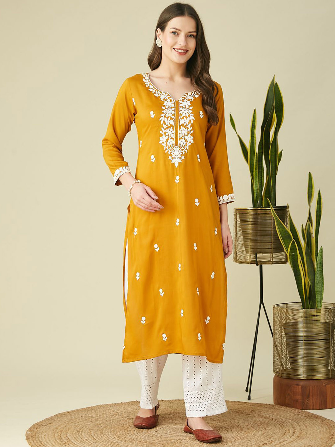 Buy Colors Of Earth Women Ethnic Motifs Embroidered Regular Thread Work ...