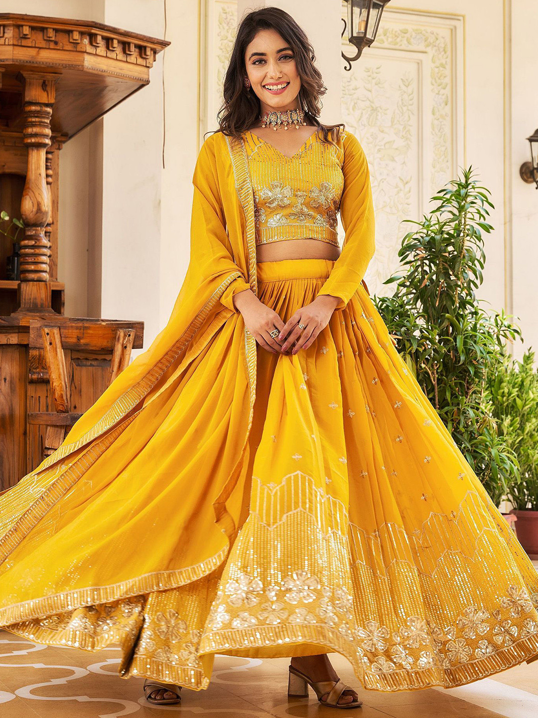 Mauve Embroidered Semi-Stitched Net Lehenga & Unstitched Choli With Dupatta
