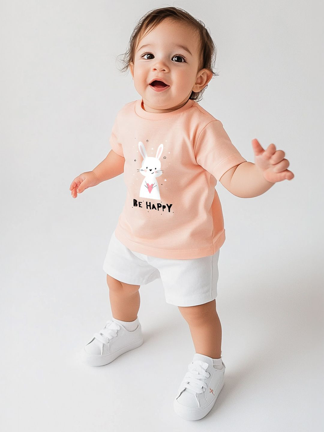 Nautinati Girls Peach-Coloured Printed Sweatshirt main image 0