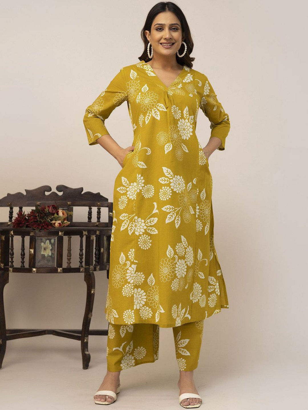 Navy Foliage Co-ord Set – Leaf Print Tunic with Matching Palazzos main image 0