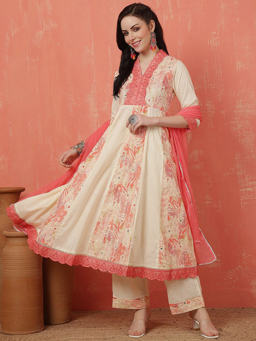 Blue Printed Pure Cotton A-Line Kurta Set With Dupatta